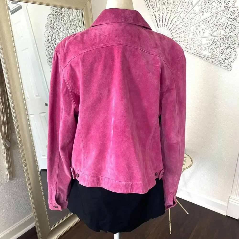 Style & Co Early 2000's Bright Pink Suede Leather Jacket Size XL - Picture 5 of 7